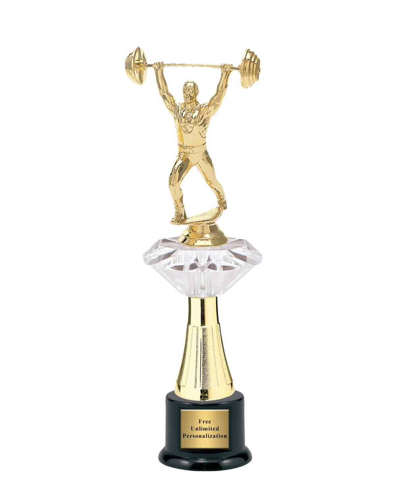 Large Clear Jewel Riser Weightlifting Trophy