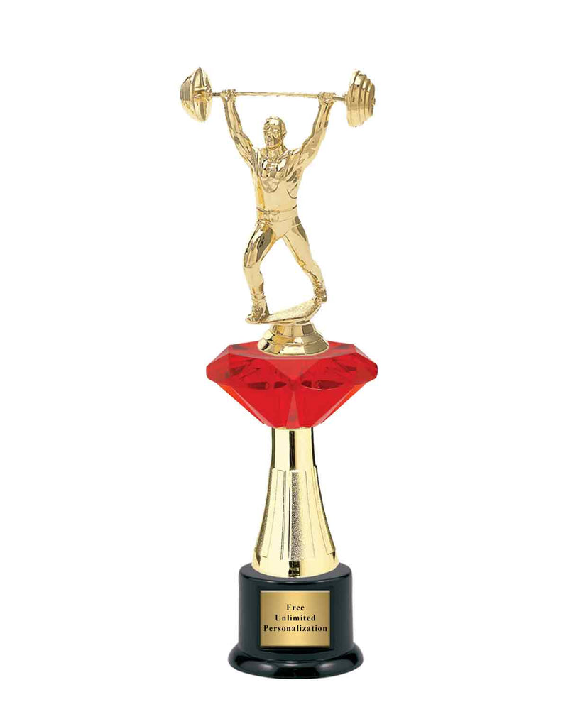 Large Red Jewel Riser Weightlifting Trophy