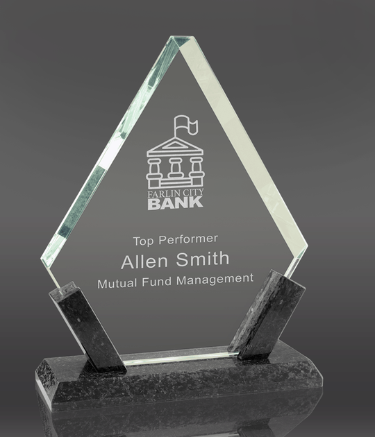 Diamond Glass Award with Black Marble Base