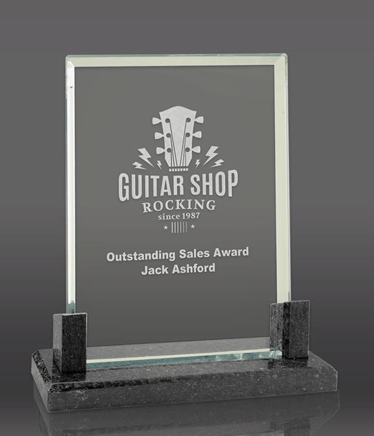 Rectangle Glass Award with Black Marble Base