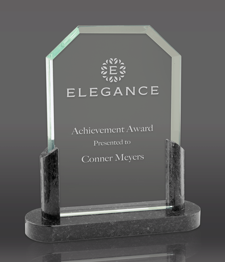 Clipped Glass Award with Black Marble Base