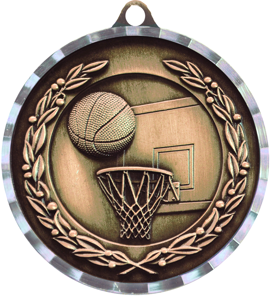 Bronze Diamond Cut Basketball Medal