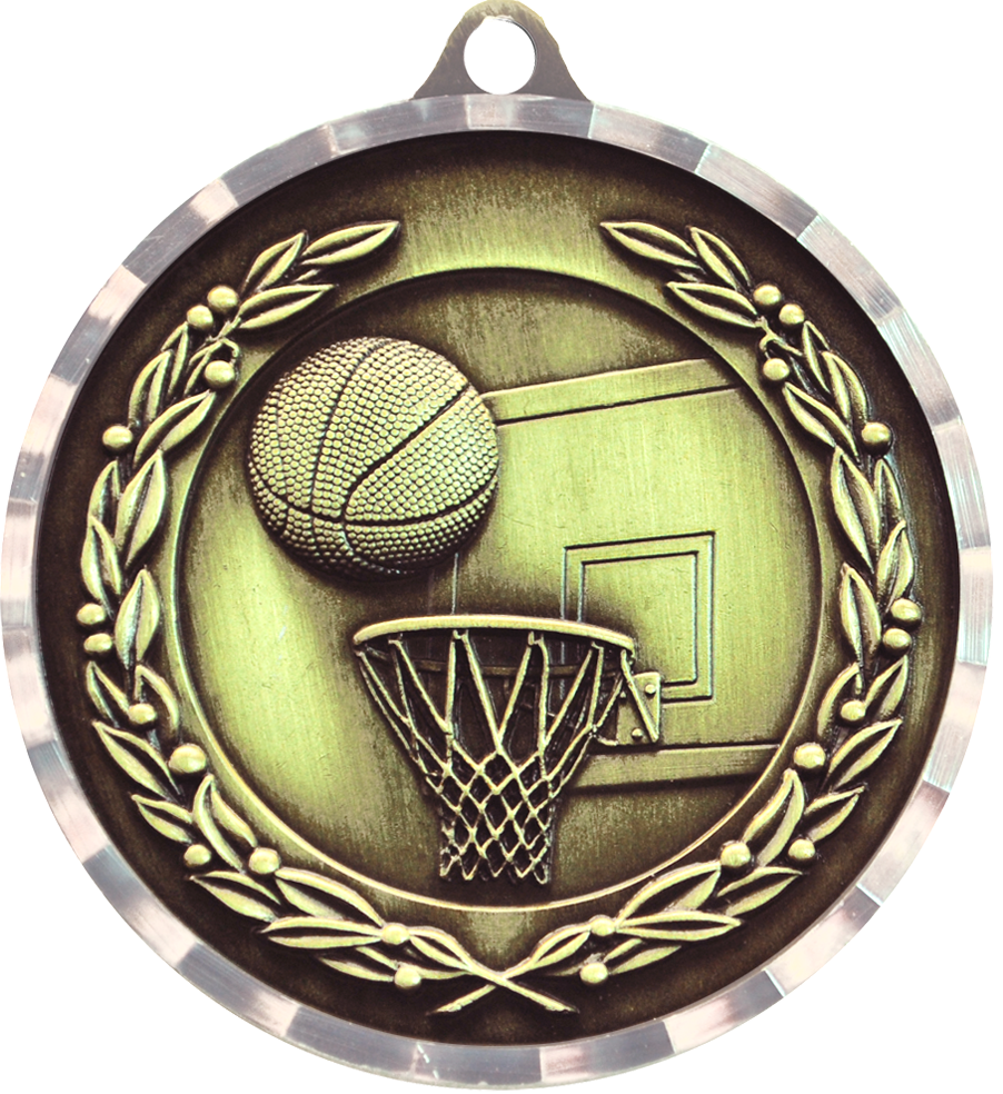 Gold Diamond Cut Basketball Medal