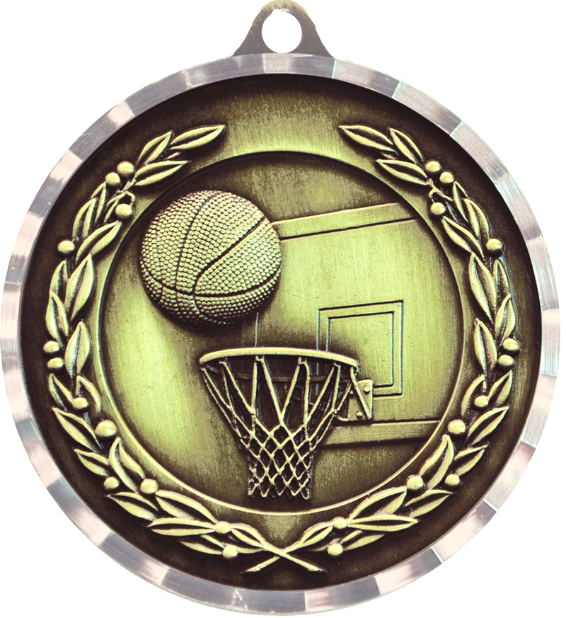 Gold Diamond Cut Basketball Medal