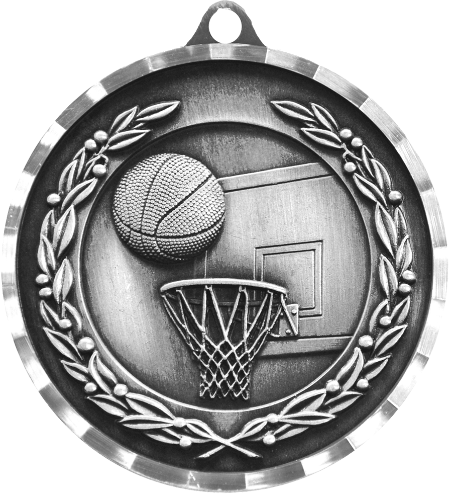 Silver Diamond Cut Basketball Medal