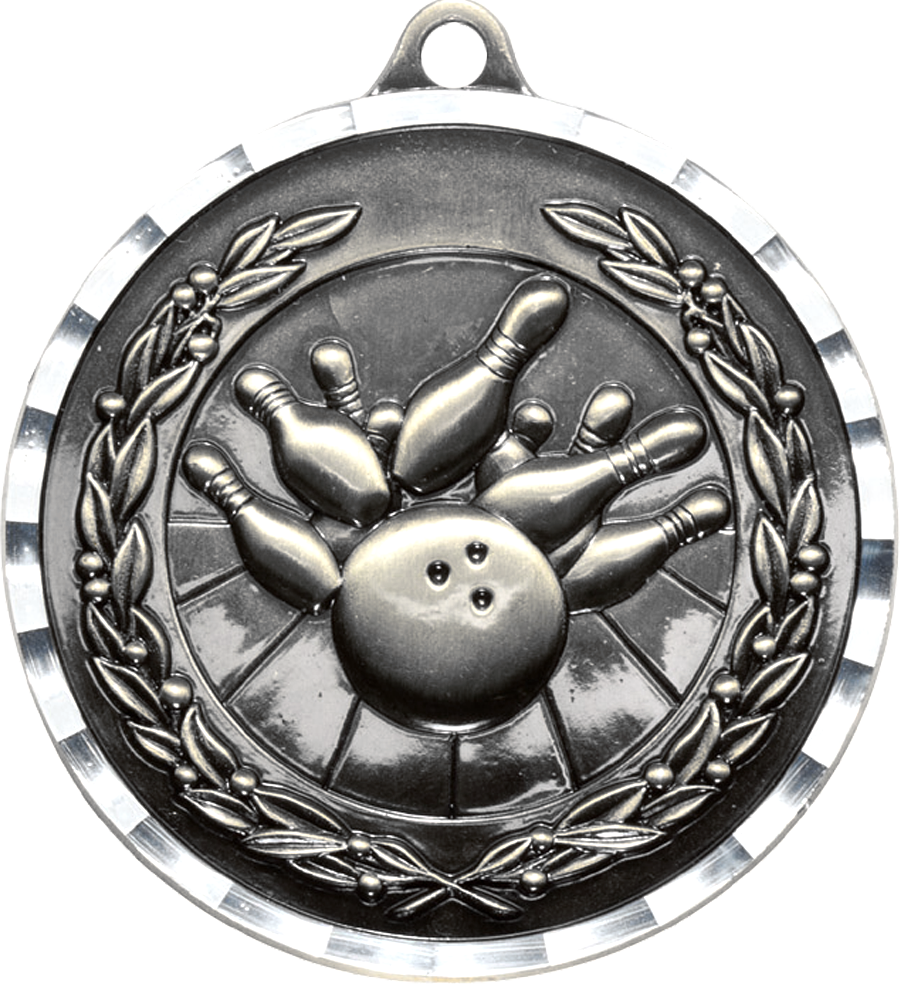 Silver Diamond Cut Bowling Medal