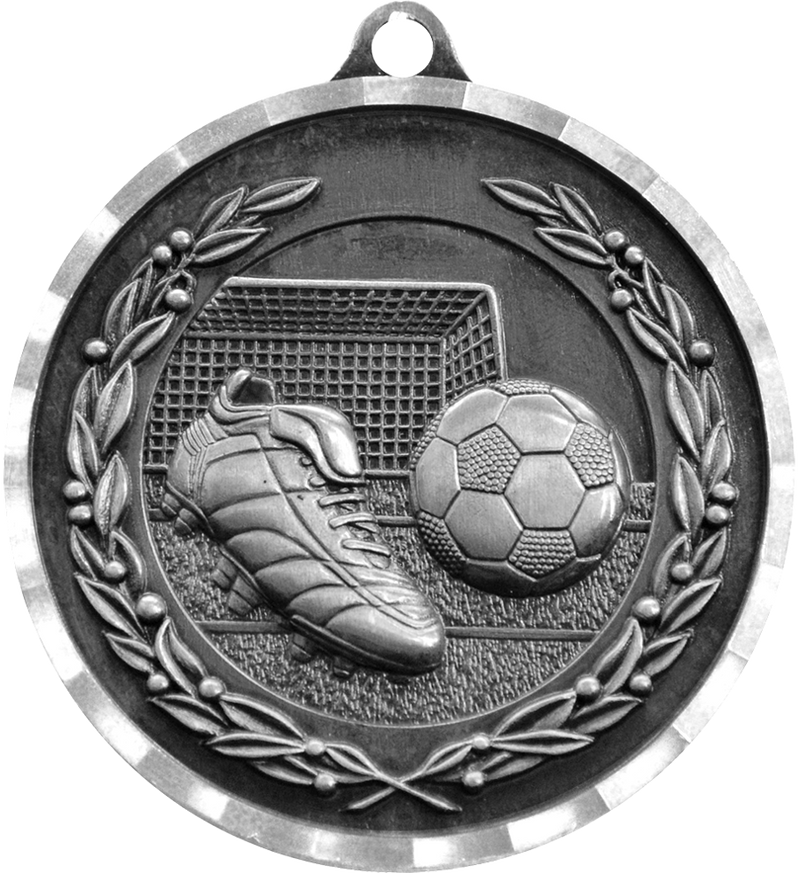 Silver Diamond Cut Soccer Medal