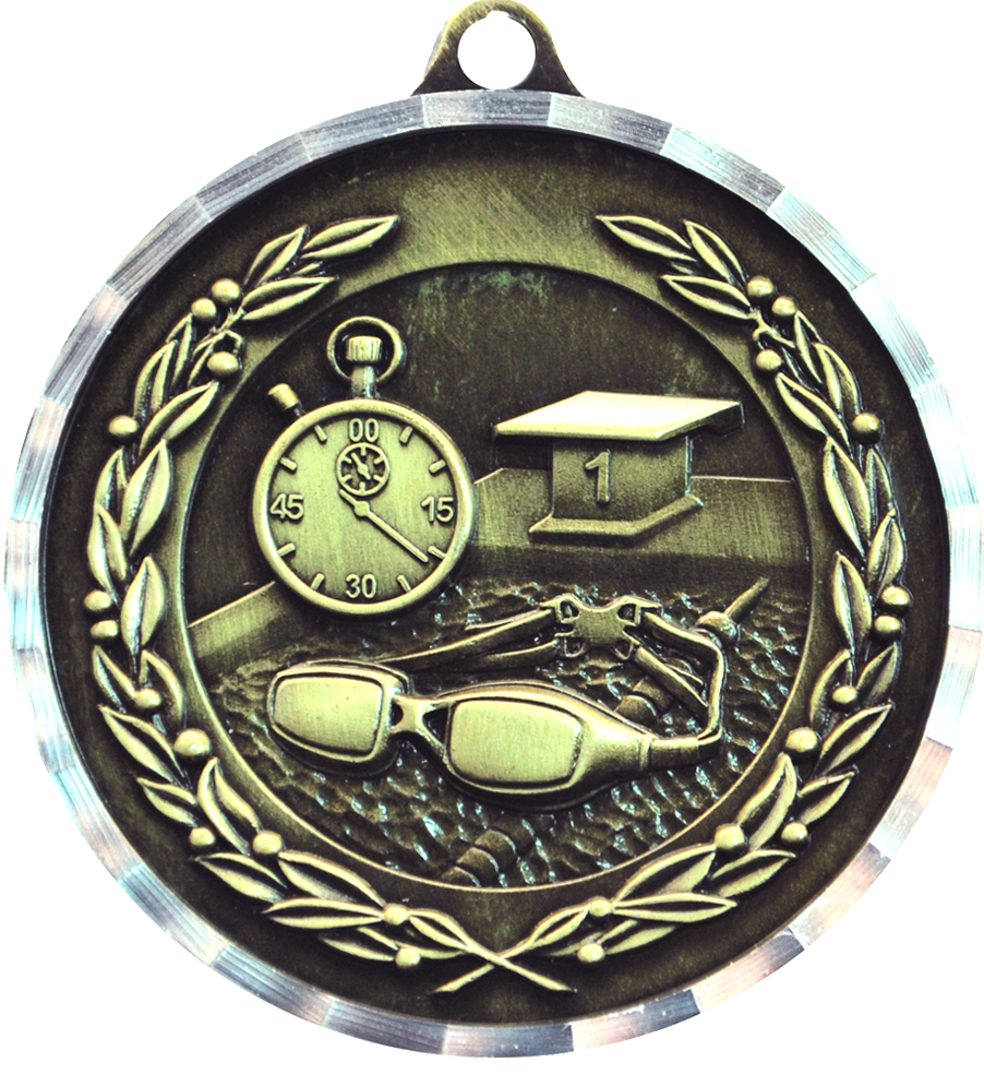 Gold Diamond Cut Swimming Medal