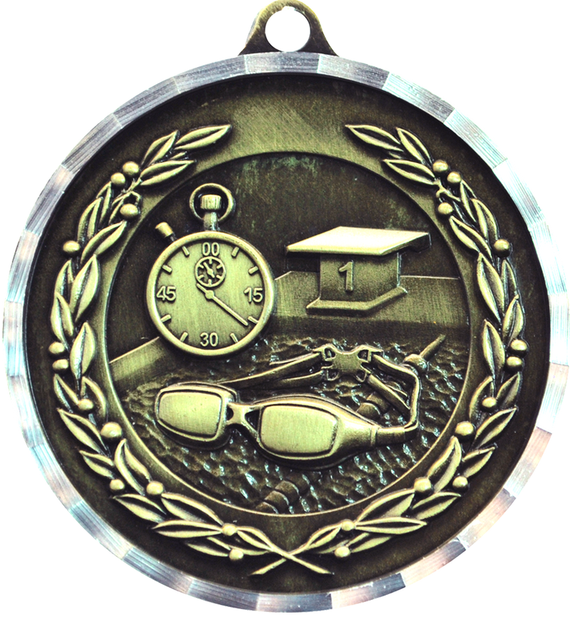 Gold Diamond Cut Swimming Medal