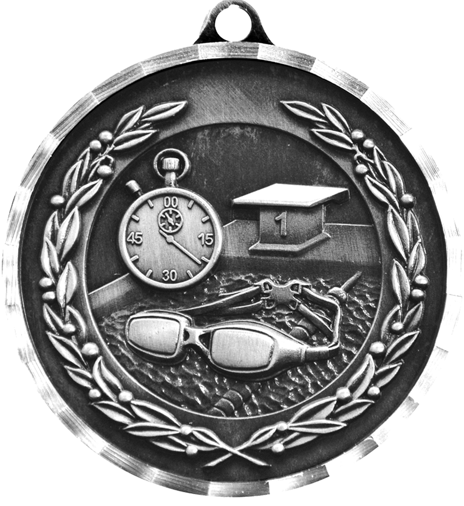 Silver Diamond Cut Swimming Medal