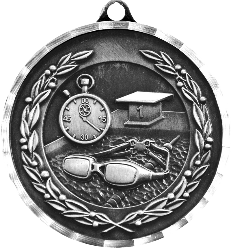 Silver Diamond Cut Swimming Medal