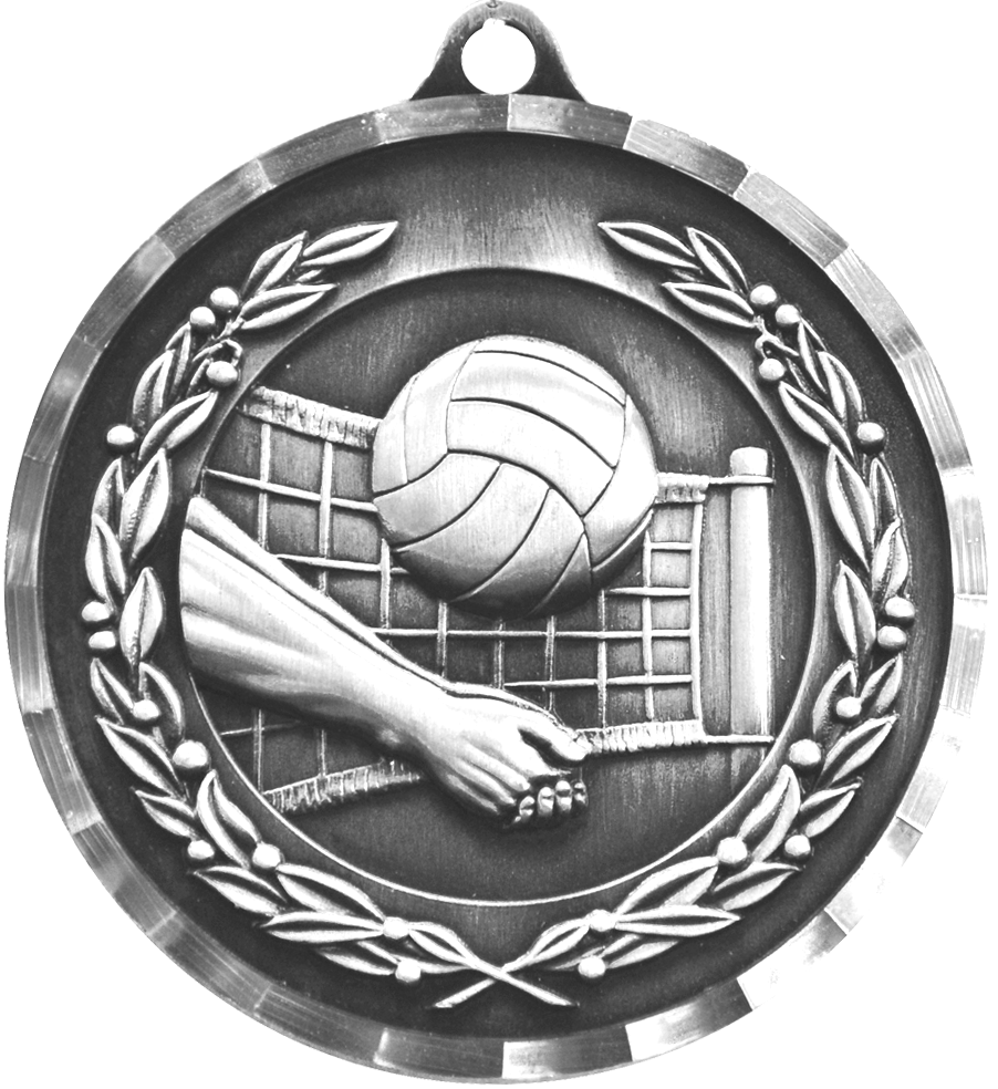 Silver Diamond Cut Volleyball Medal