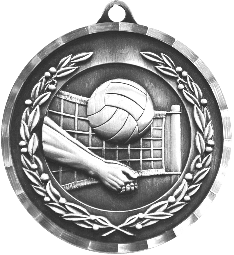 Silver Diamond Cut Volleyball Medal