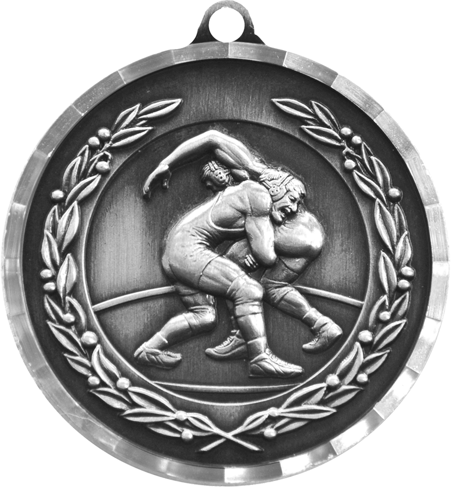 Silver Diamond Cut Wrestling Medal