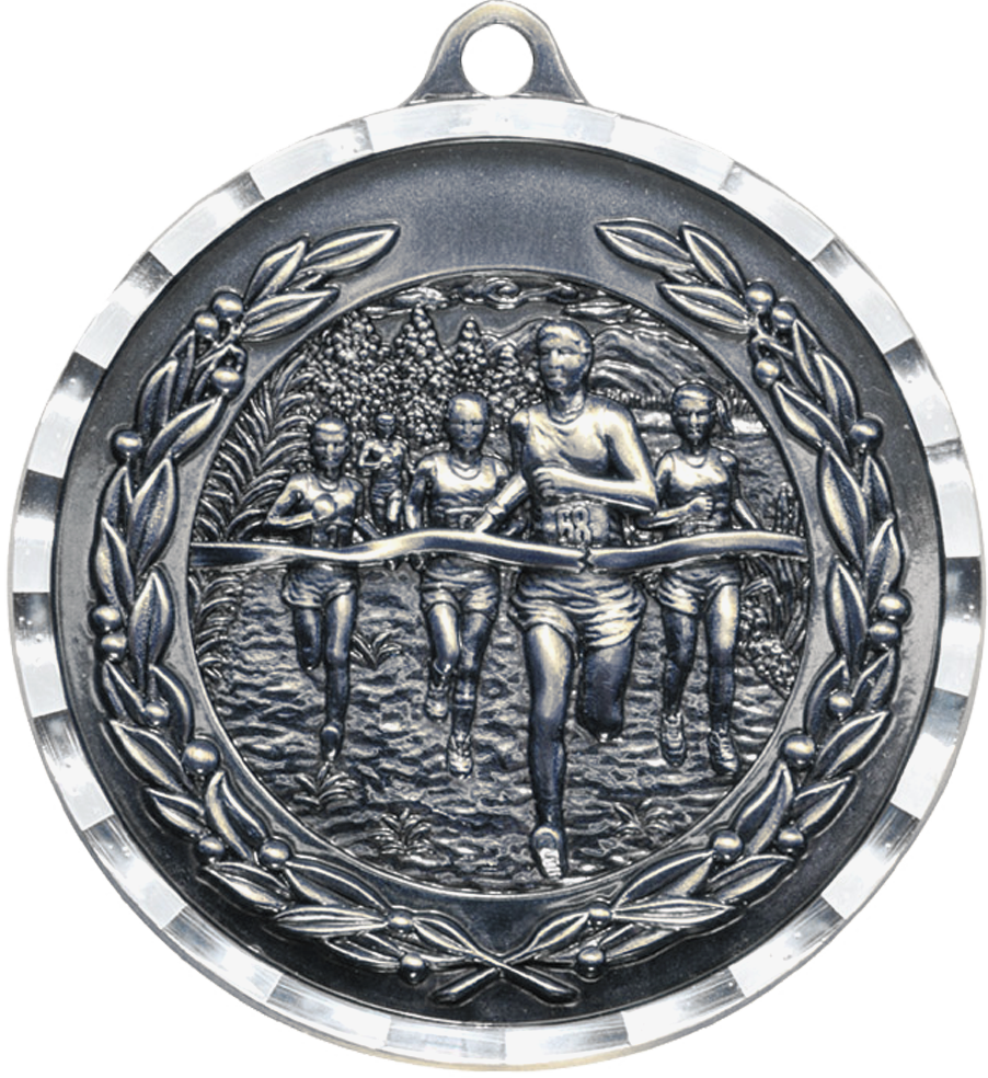 Silver Diamond Cut Cross Country Medal