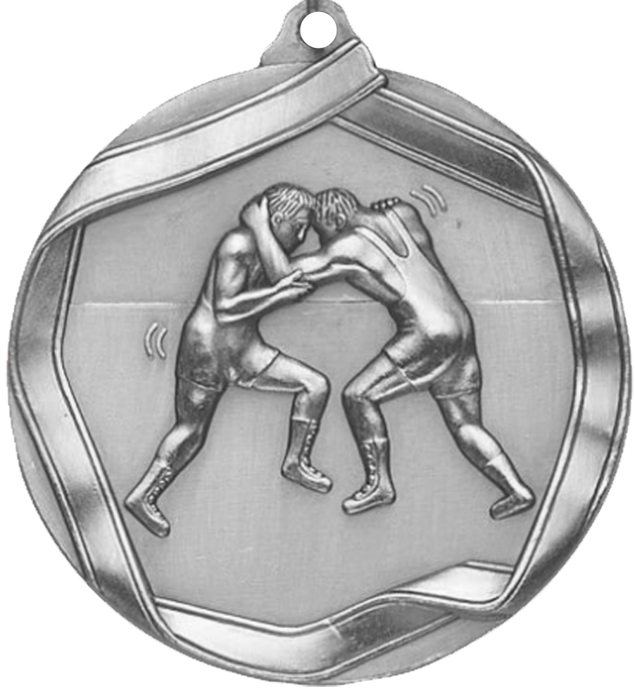 Silver Die Cast Wrestling Medal