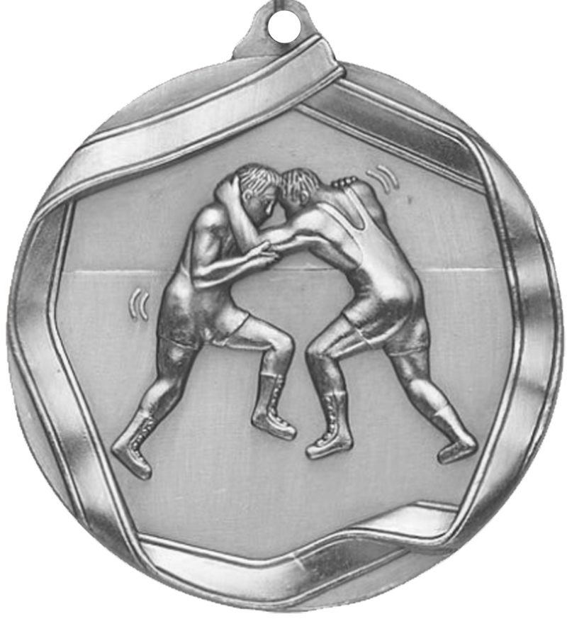 Silver Die Cast Wrestling Medal