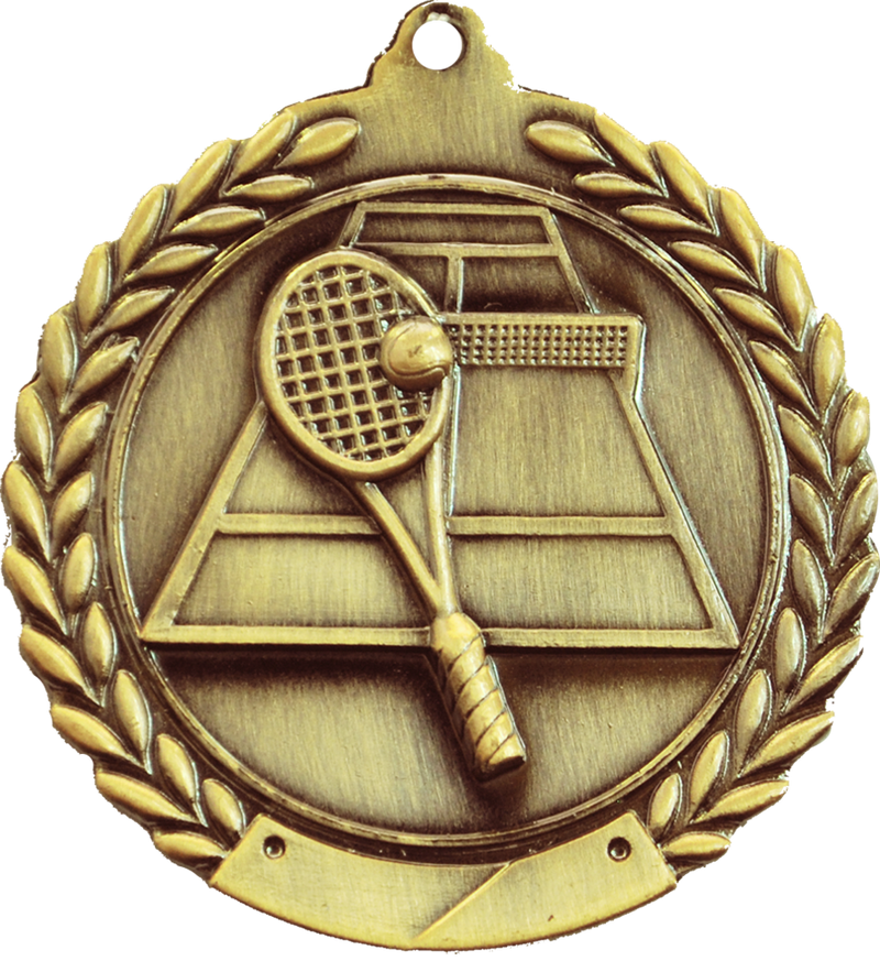 Gold 2.75" Wreath Tennis Medal