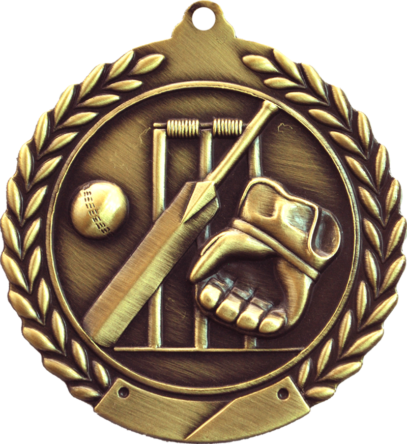 Gold 2.75" Wreath Cricket Medal