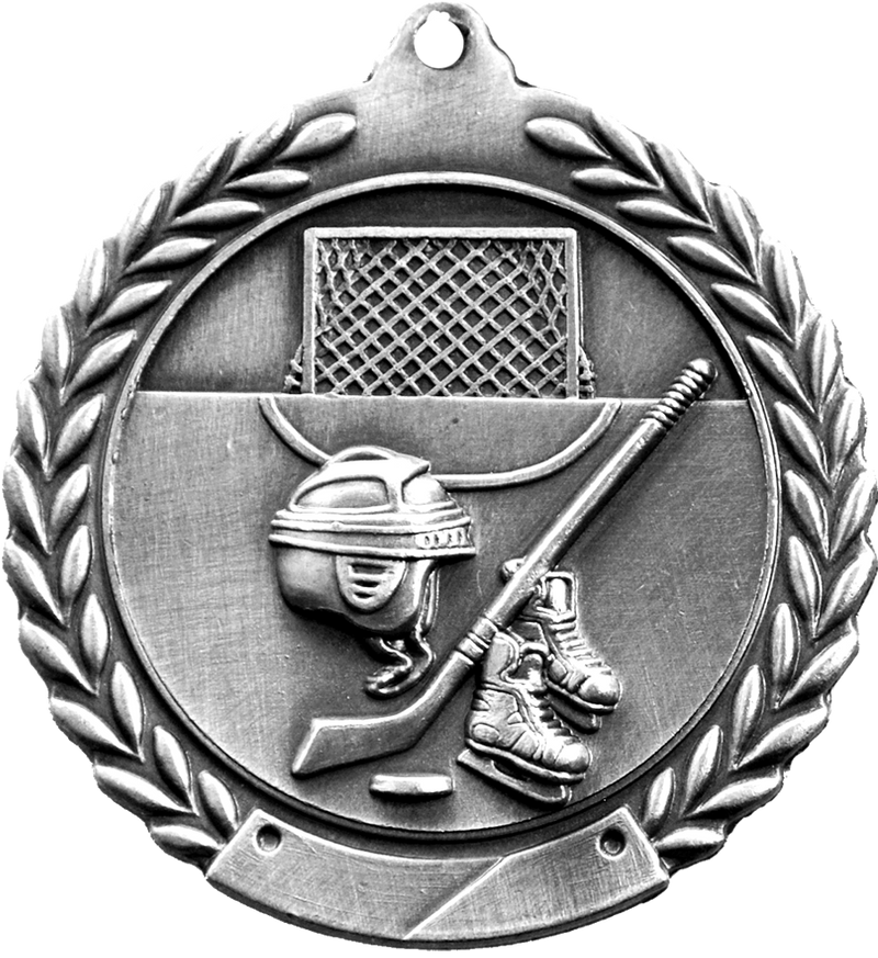 Silver 2.75" Wreath Hockey Medal