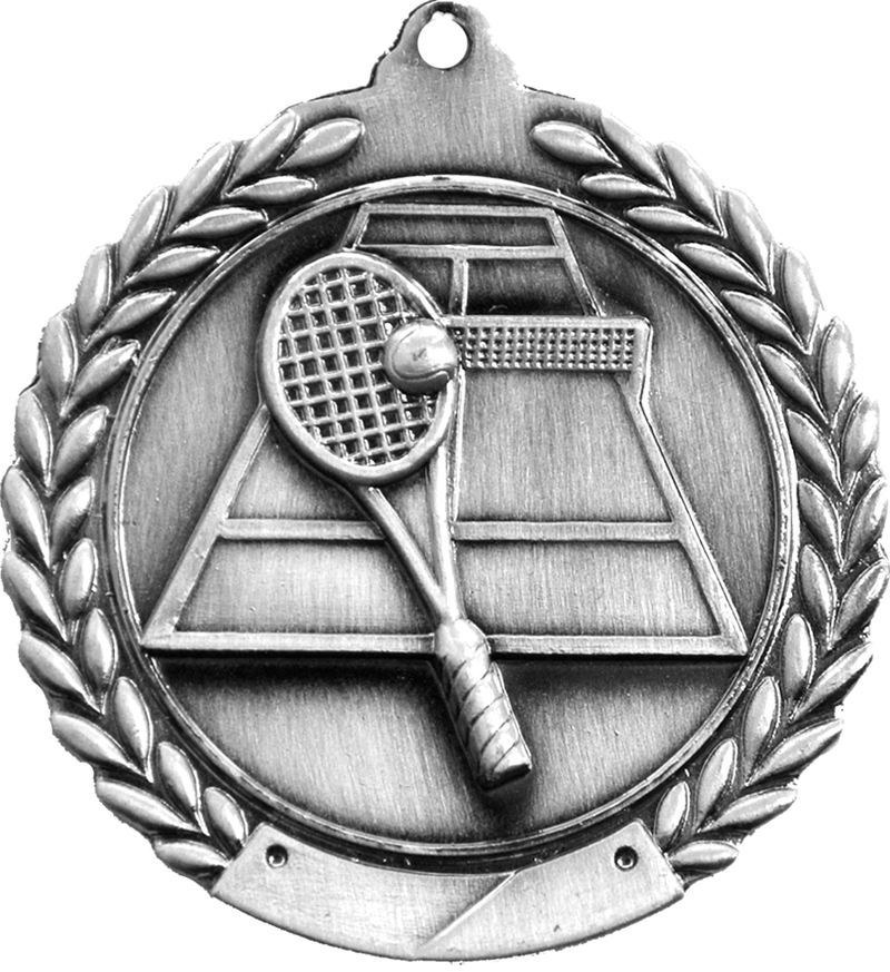 Silver 2.75" Wreath Tennis Medal