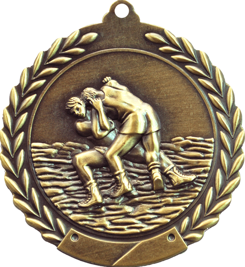 Gold 2.75" Wreath Wrestling Medal