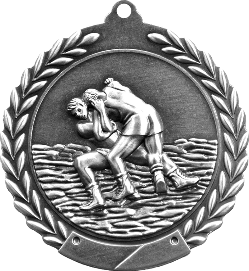 Silver 2.75" Wreath Wrestling Medal