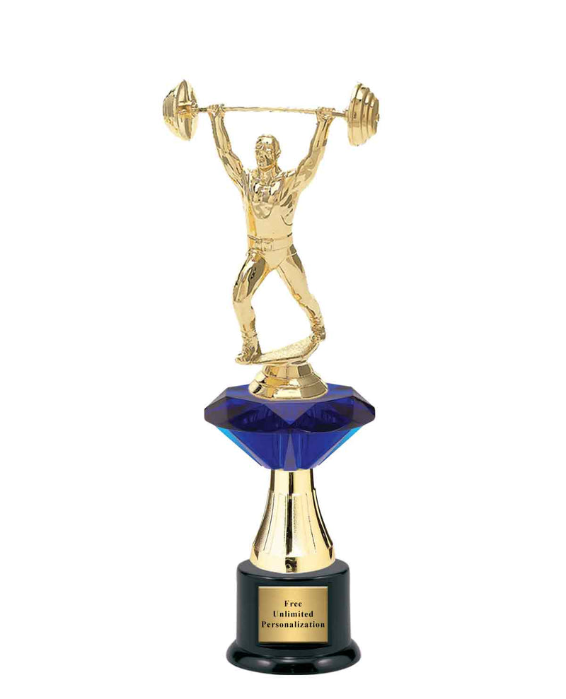 Medium Blue Jewel Riser Weightlifting Trophy