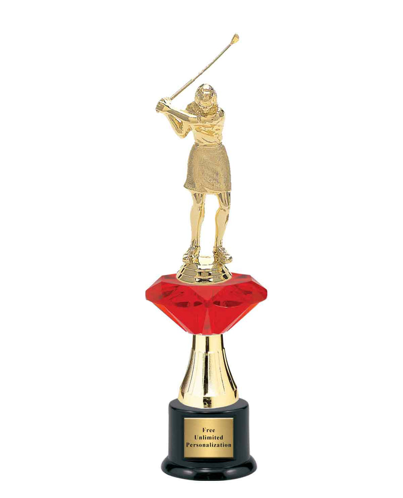 Medium Red Jewel Riser Golf Trophy