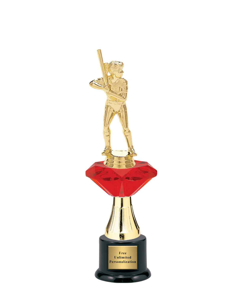 Medium Red Jewel Riser Softball Trophy
