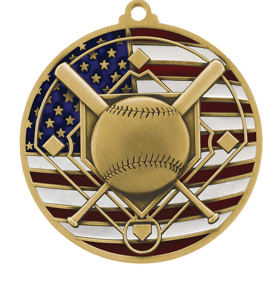 Gold USA Flag Baseball Medal