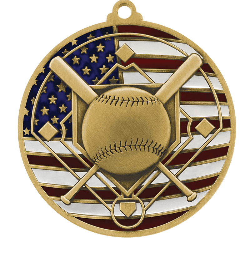 Gold USA Flag Baseball Medal