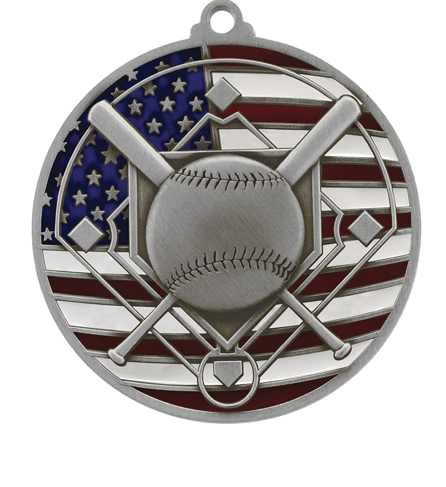 Silver USA Flag Baseball Medal