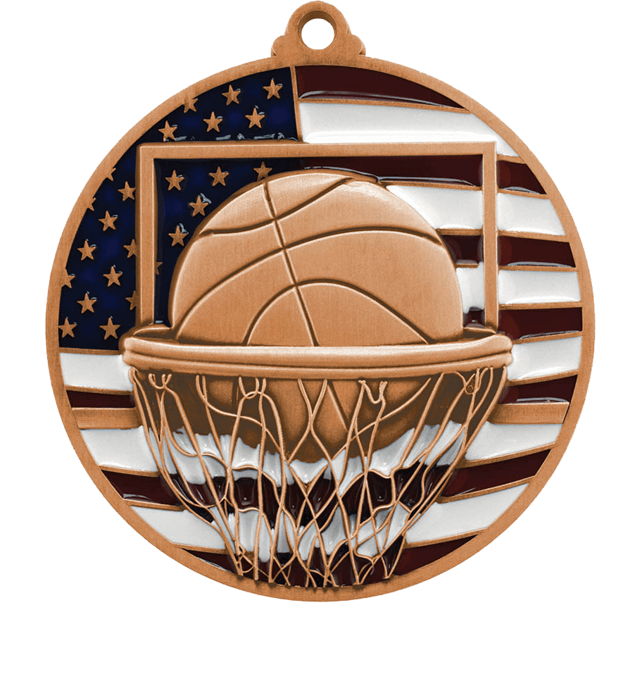 Bronze USA Flag Basketball Medal