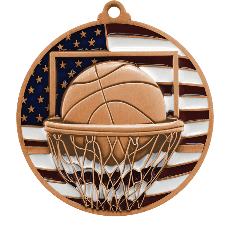 Bronze USA Flag Basketball Medal
