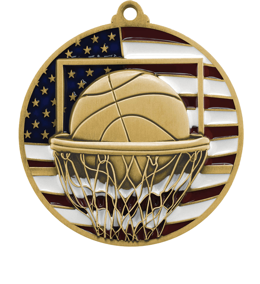 Gold USA Flag Basketball Medal