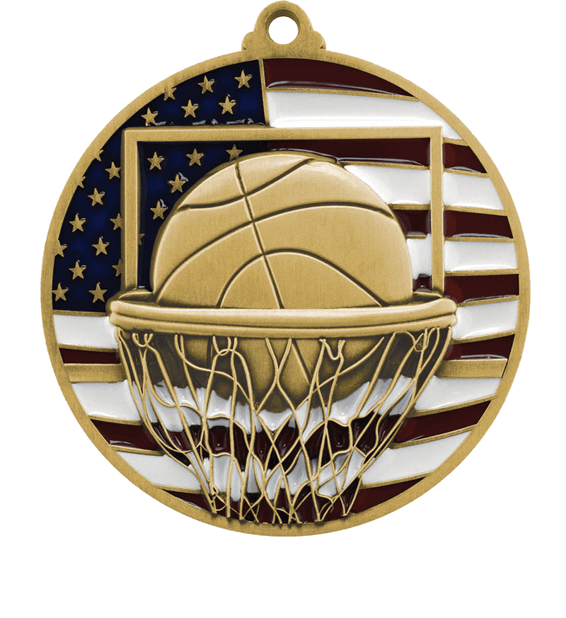 Gold USA Flag Basketball Medal