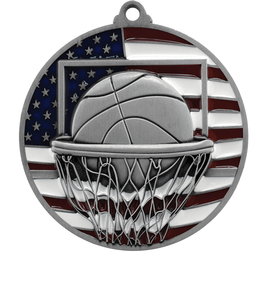 Silver USA Flag Basketball Medal