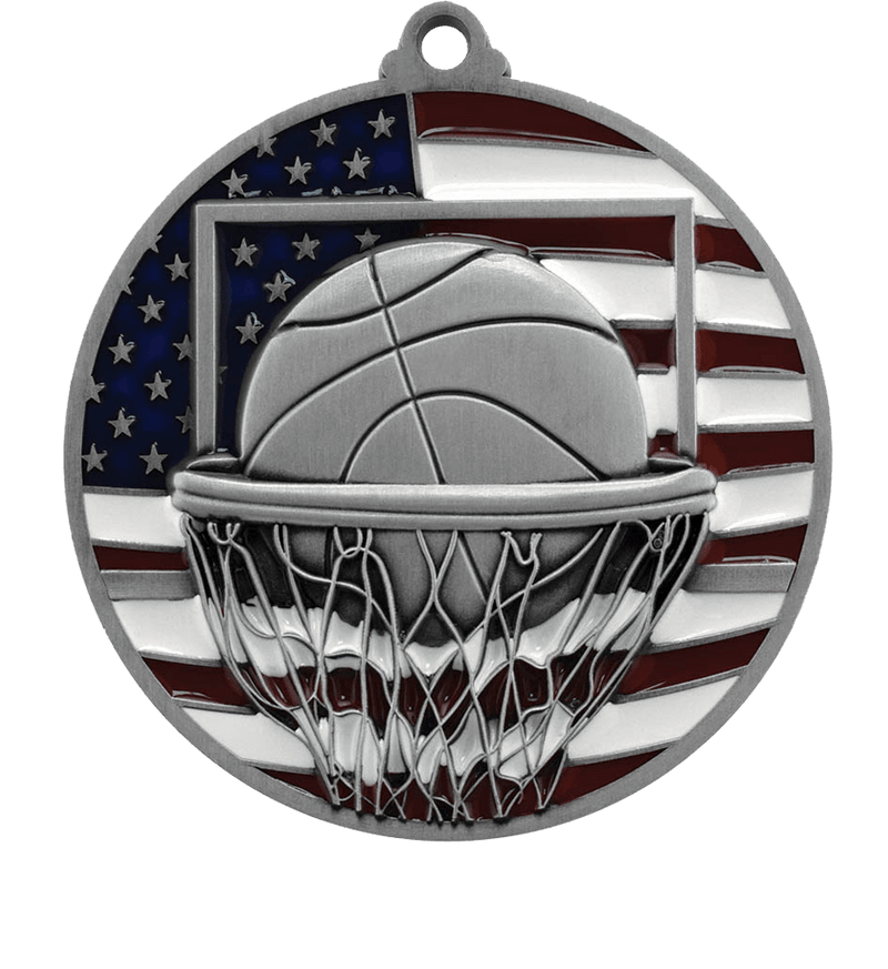Silver USA Flag Basketball Medal