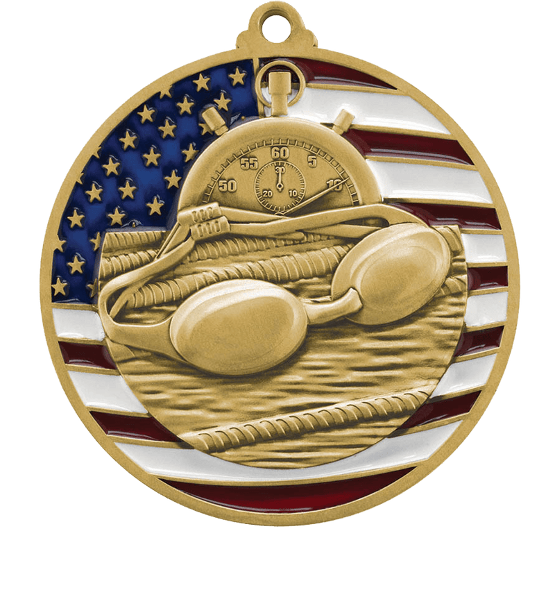 Gold USA Flag Swimming Medal