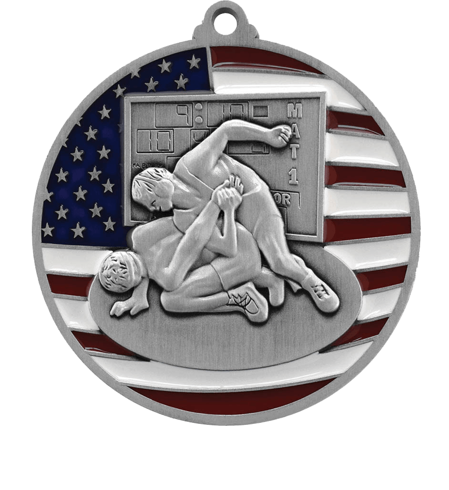 Silver USA Flag Wrestling Medal