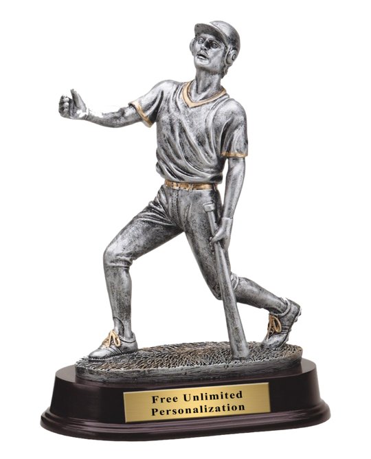 Pewter Finish Baseball Trophy - Male