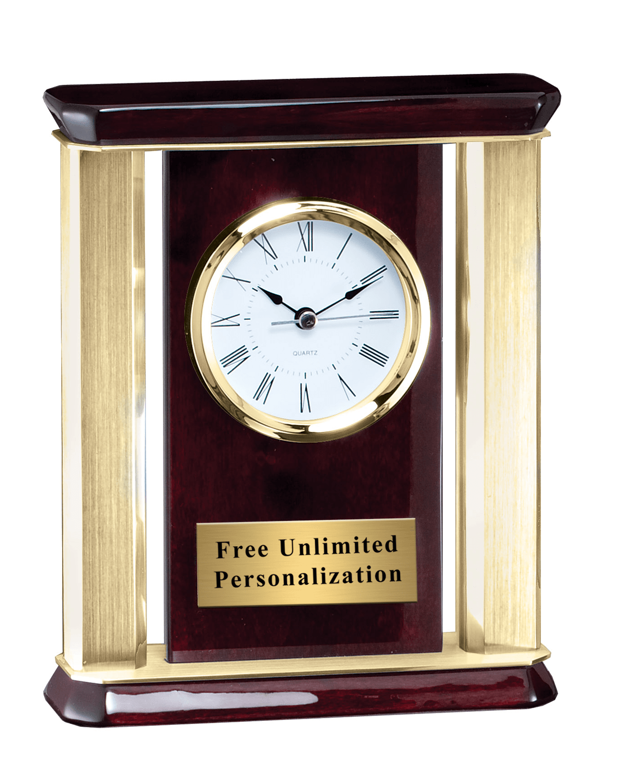 Rosewood Clock with Square Gold Pillars