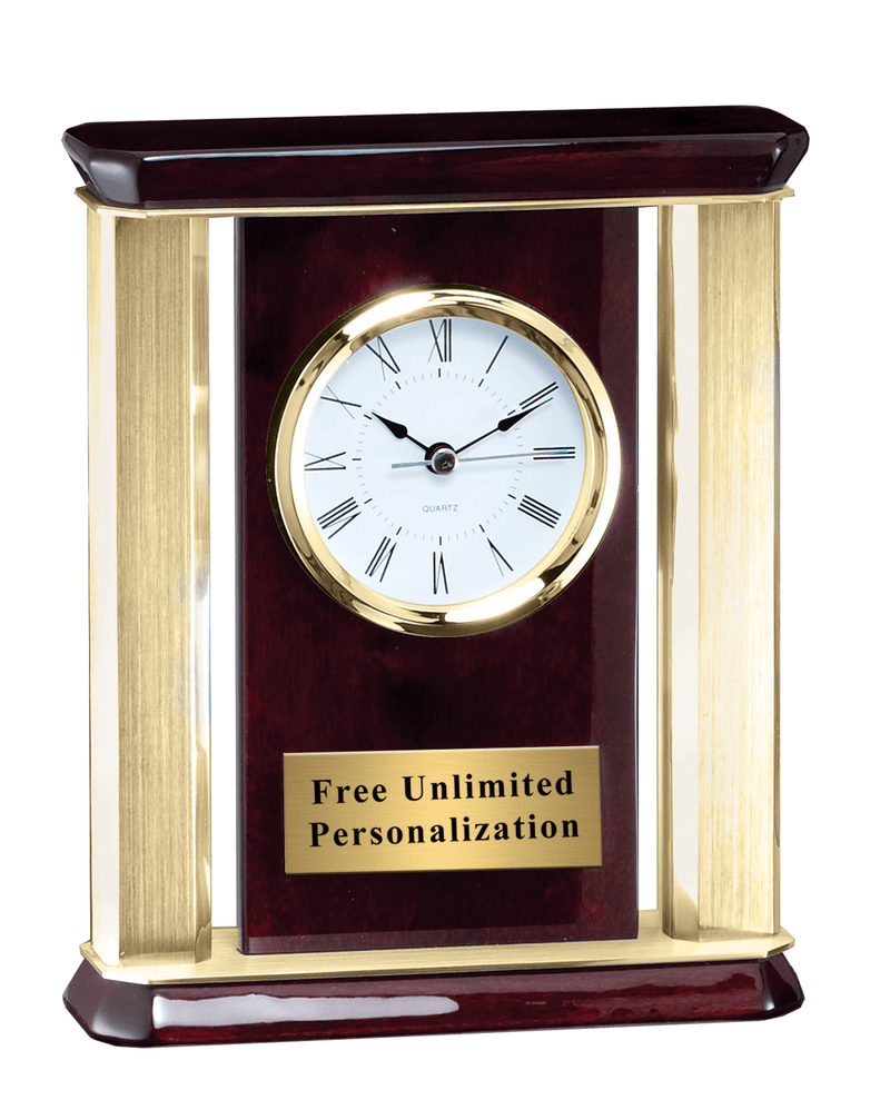 Rosewood Clock with Square Gold Pillars
