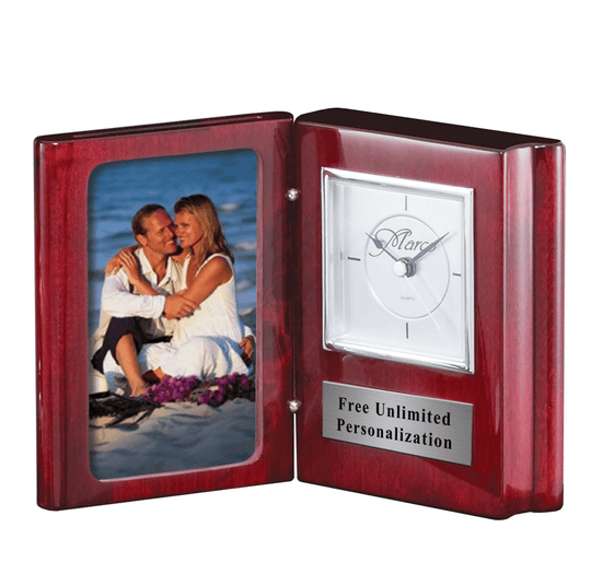 Rosewood Book Clock with Picture Frame