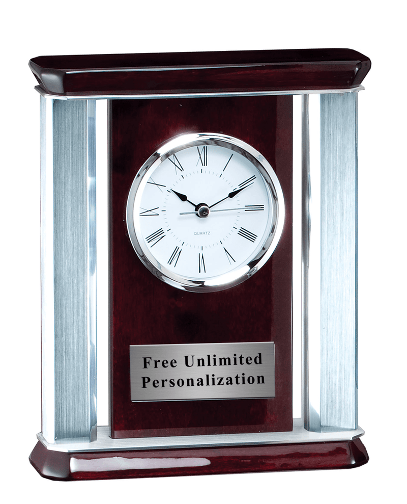Large Rosewood Clock with Round Silver Pillars
