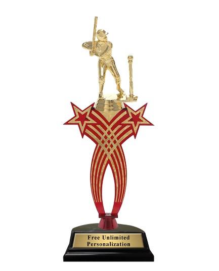 Red Crossed Star T-Ball Trophy