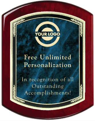 Laser Engraved Rosewood Plaque with Wreath Border Blue Marble Plate