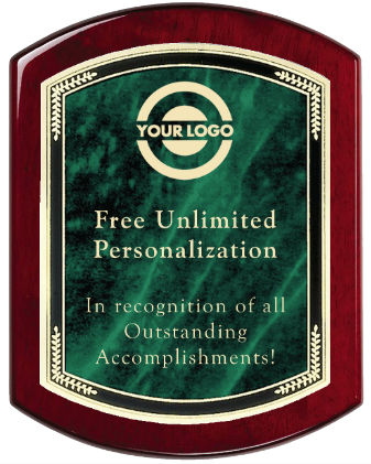 Laser Engraved Rosewood Plaque with Wreath Border Green Marble Plate