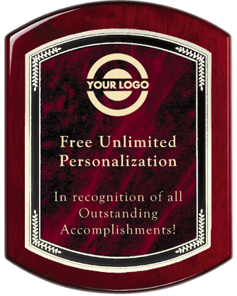 Laser Engraved Rosewood Plaque with Wreath Border Red Marble Plate